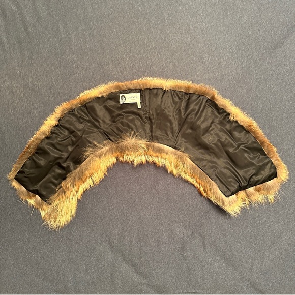 LANVIN Paris Made In Italy Black Brown Fur Wrap Collar Scarf Patent Buckle - Picture 12 of 15